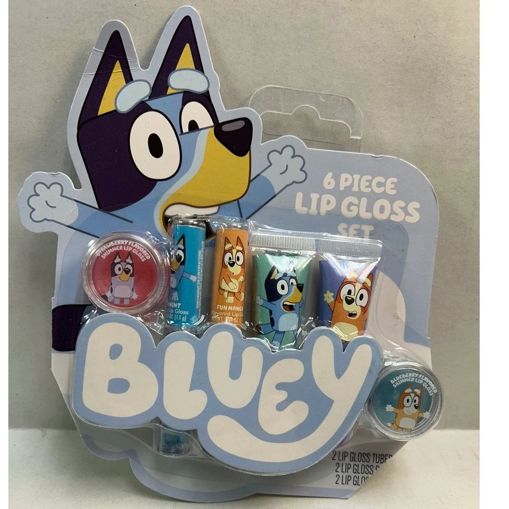 LOT 2 Bluey 6 Piece Lip Gloss Set Flavored Shimmer Pots & Tubes Taste Beauty NEW
